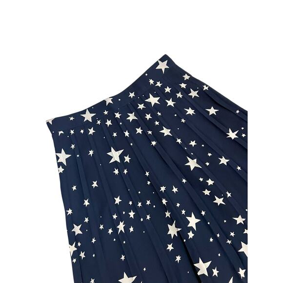 JCrew Pleated Navy Blue White Stars Midi Knee Length Skirt Size 0 Lined Zipper - Picture 3 of 10